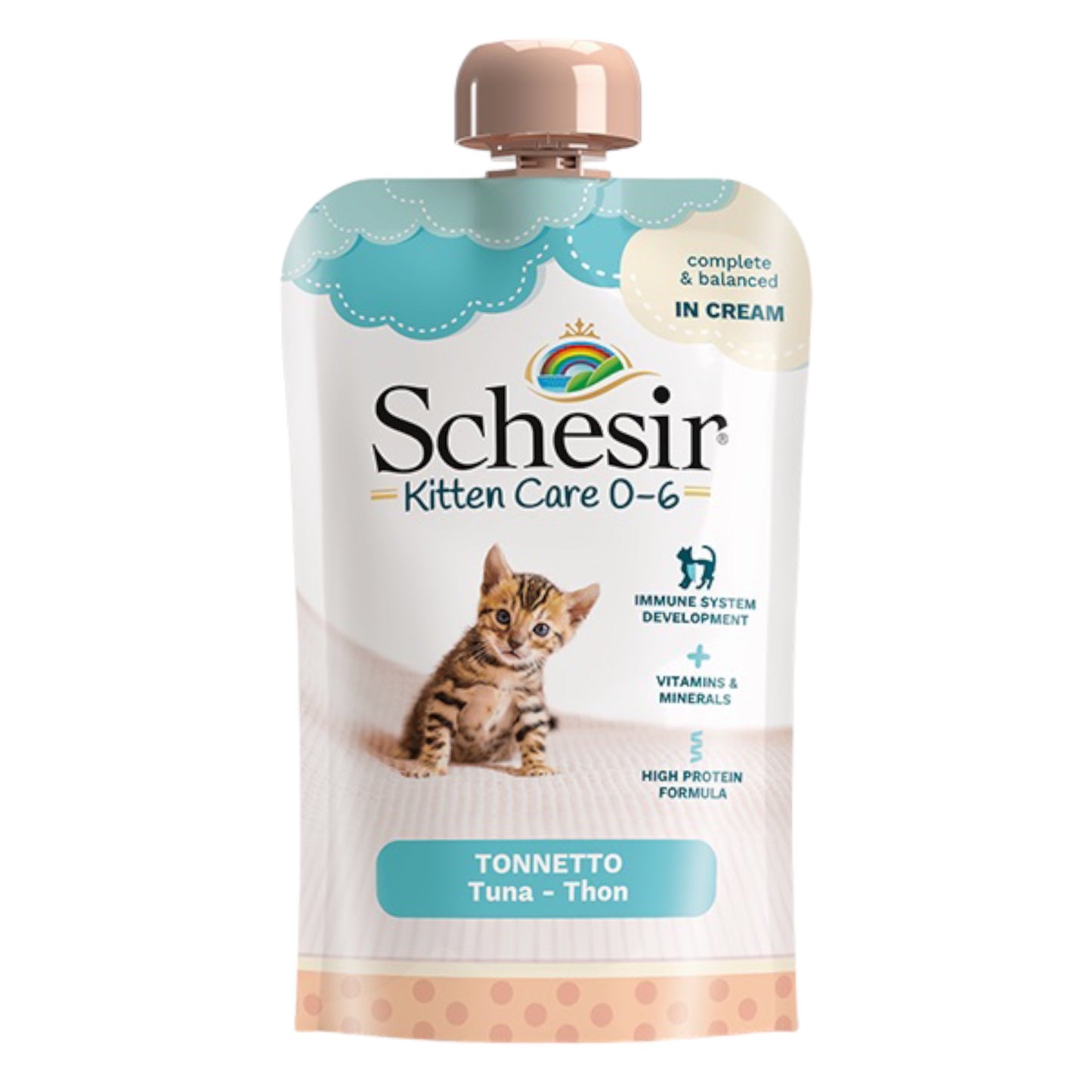 Alimento umido per gatti cuccioli – Kitten Tonnetto in crema busta con tappo 150 g