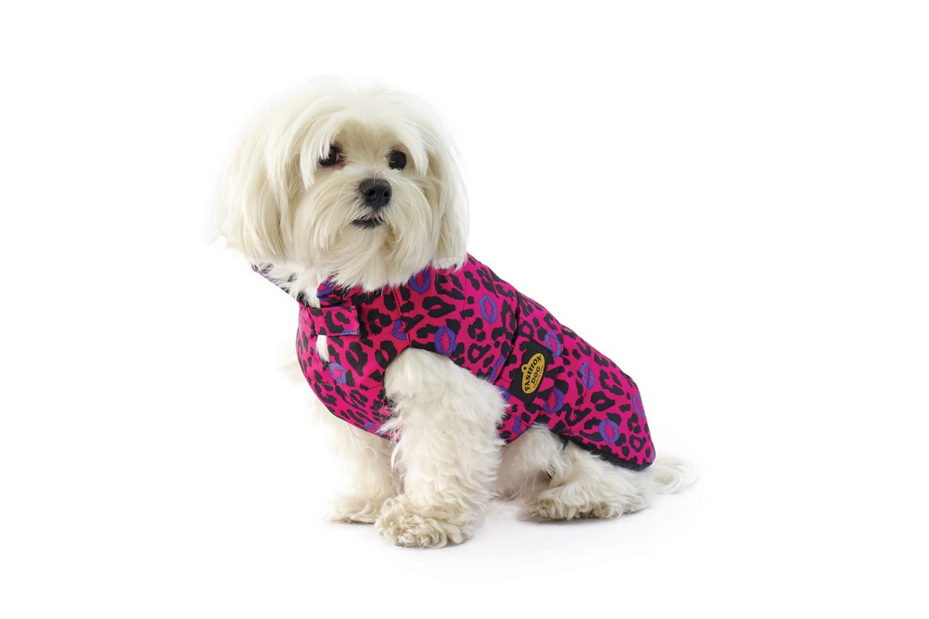 Fashion Dog Impermeabile Trapuntato con Cappuccio rimovibile Kiss Fucsia