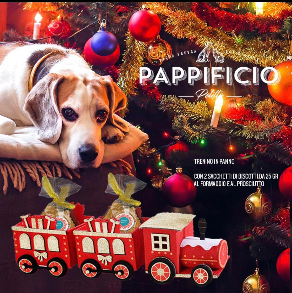 Trenino in panno XMAS per cani e gatti -Pappificio Pelitta -